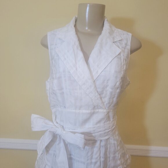 Tommy Hilfiger White Pleated Striped-Gauze Midi Tie-Belt Shirtdress - Picture 10 of 13
